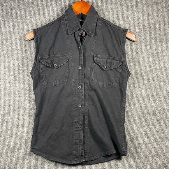 Bikers Edge Button Up Motorcycle Vest Women's XS Black Sleeveless Floral Biker - Picture 1 of 9